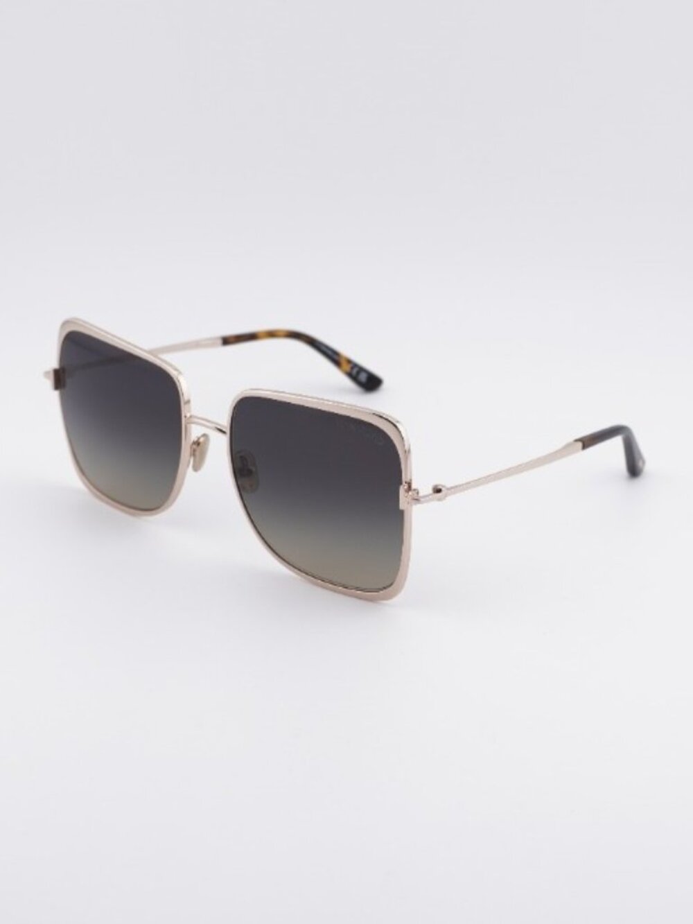 Tom Ford Tara FT1319 28B Sunglasses Shiny Rose Gold Square Frame, Smoke Lenses